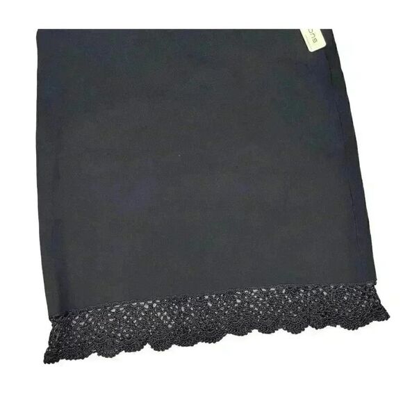 Notations Women's Black Rayon/Nylon Knit Straight Skirt w Crocheted Lace & Brown - Picture 3 of 9